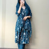 Cotton Floral Printed Angrakha Suit Set - Blue
