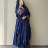 Cotton Heavily Embroidered A-Line Suit Set - Blue