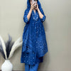 Cotton Polka Dot Printed Gathered A-Line Suit - Blue