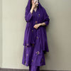 Cotton Embroidered Straight Suit - Purple