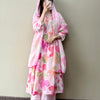 Hakoba Cotton Floral Printed Anarkali Suit - Pink