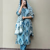 Cotton Striped Hand Block-Printed Straight Kurta Set - Blue