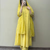 Dobby Cotton Minimal Embroidered A-Line Suit Set - Yellow