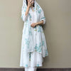 Mul Cotton Floral Printed A-Line Suit Set - White