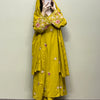 Cotton Embroidered Floral Straight Suit Set - Yellow