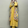Crush Cotton Embroidered Floral Straight Suit Set - Yellow