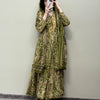 Cotton Paisley Printed Anarkali Suit Set - Olive