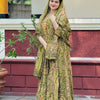 Cotton Paisley Printed Anarkali Suit Set - Olive
