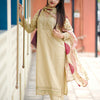 Cotton Self Weave Lace Trim Straight Suit Set - Cream