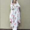 Cotton Floral Printed Straight Suit Set - White