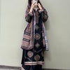 Cotton Ethnic Motif Embroidered Straight Suit Set - Black