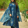 Schiffli Floral Embroidered A-Line Suit Set - Navy Blue