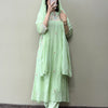 Mul Cotton Embroidered Motif Straight Suit Set - Pista