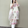 Cotton Floral Block Print Straight Suit Set - White