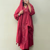 Cotton Mirror Work Scallop Neck Straight Suit Set - Red