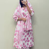 Cotton Tulip Printed Straight Suit Set - White & Pink