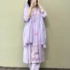 Cotton Dobby Floral Neck A-Line Suit Set - Lavender