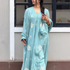 Cotton Floral Embroidered Anarkali Suit Set - Pastel Blue