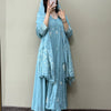 Cotton Floral Embroidered Anarkali Suit Set - Pastel Blue