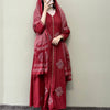 Cotton Applique Worked Anarkali Suit Set - Red