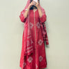 Cotton Applique Worked Anarkali Suit Set - Red