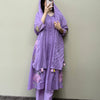 Mul Cotton Embroidered A-Line Suit Set - Lavender