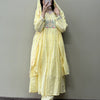 Mul Cotton Embroidered A-Line Suit Set - Yellow