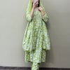 Cotton All-Over Floral Block Printed Straight Suit Set - Green