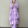 Cotton Floral Block Printed A-Line Suit Set - Lavender