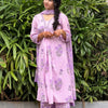 Cotton Floral Block Printed A-Line Suit Set - Lavender