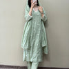 Cotton Lace Trimmed Embroidered Straight Suit Set - Pastel Green