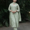 Cotton Lace Trimmed Embroidered Straight Suit Set - Pastel Green