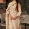 Flex Cotton Embroidered Scallop Sleeve Straight Suit Set - Cream