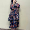 Cotton Ikat Gathered A-Line Suit Set - Navy Blue