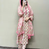 Cotton Floral Mirror Work Straight Suit Set - Pink & Beige