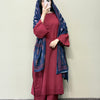 Cotton Loop Detail Solid A-Line Suit Set with Printed Dupatta - Maroon