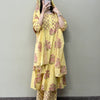 Cotton Floral Sequined A-Line Suit Set - Butter Yellow
