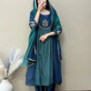 Mul Chanderi Dual Shade Zari Embroidered Anarkali Suit Set - Teal Blue