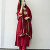 Mul Chanderi Tilla Worked Straight Suit - Cherry Red