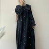 Denim Embroidered Collar Gown - Black
