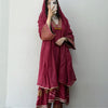 Cotton Silk Handblock Printed Suit - Maroon