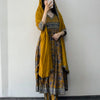 Cotton Lotus Printed Anarkali Suit - Mustard Yellow