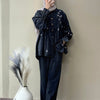 Denim Pink-Floral Embroidered Tunic & Pant Set