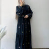 Denim Flared Embroidered Gown