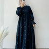Denim Smocked Sleeve Embroidered Gown
