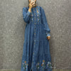 Denim Floral Embroidered Gown