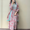 Cotton Paisley Printed A-Line Suit - Blue & Pink
