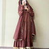 Cotton Solid Tiered Anarkali Suit - Brown