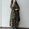 Cotton Floral Print Anarkali Suit - Green
