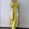 Cotton Floral Embroidered Straight Suit - Lemon Yellow